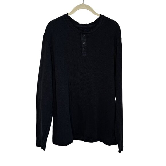 Lucky Brand Black Long Sleeve Snap Henley, L - Picture 2 of 9